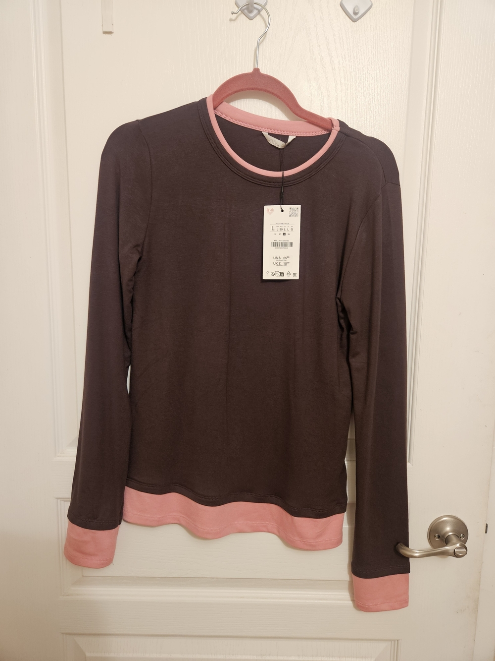 Zara Two-Tone Long Sleeve Top in Brown and Pink - Picture 2 of 3
